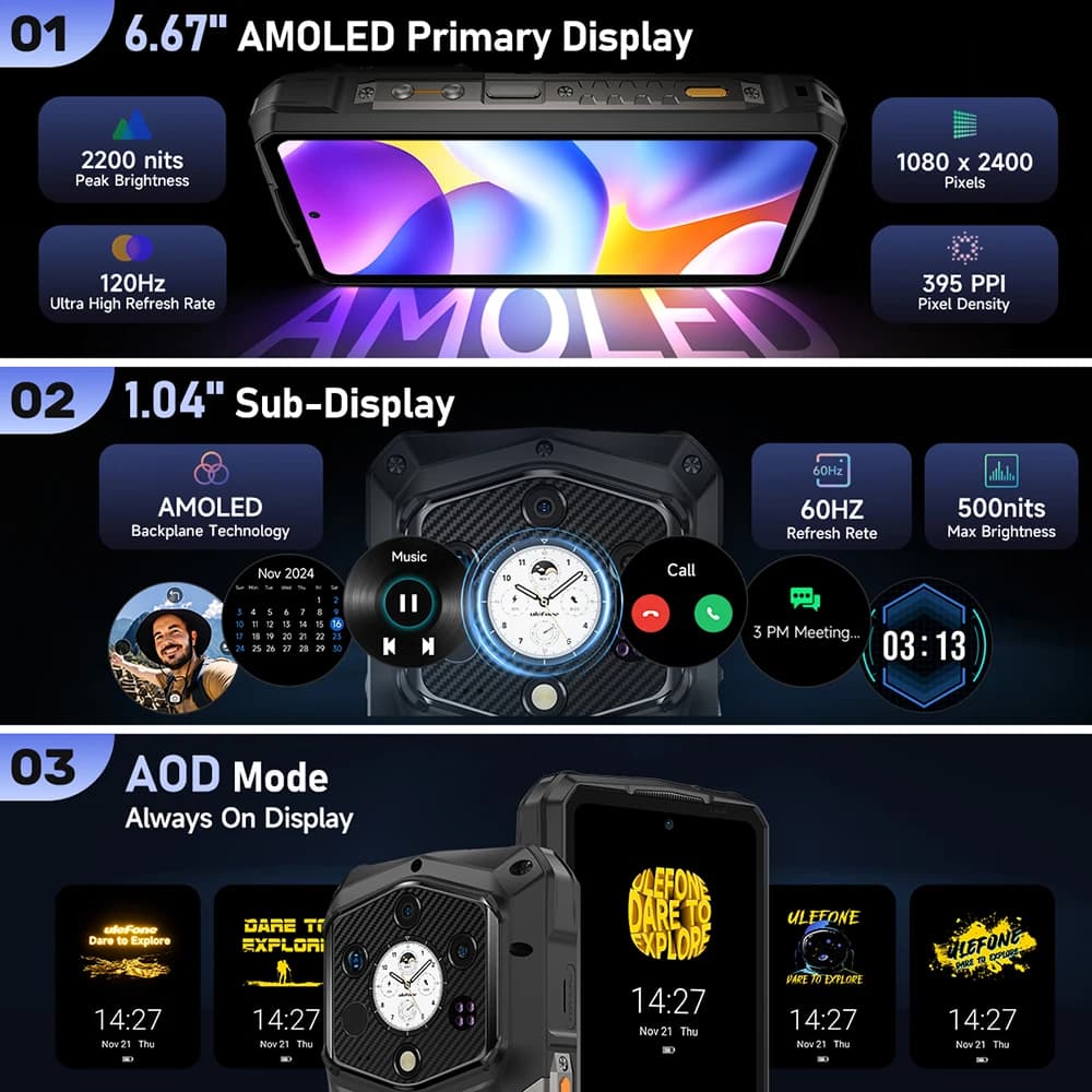 عرض عالمي لهاتف Ulefone Armor 29 Pro للتصوير الحراري 5G AI متين ببطارية 21200 مللي أمبير وشاحن 120 واط وكاميرا رؤية ليلية 64 ميجابكسل وشاشة 6.67 بوصة و120 هرتز وسعة تخزين 512 جيجابايت - 3