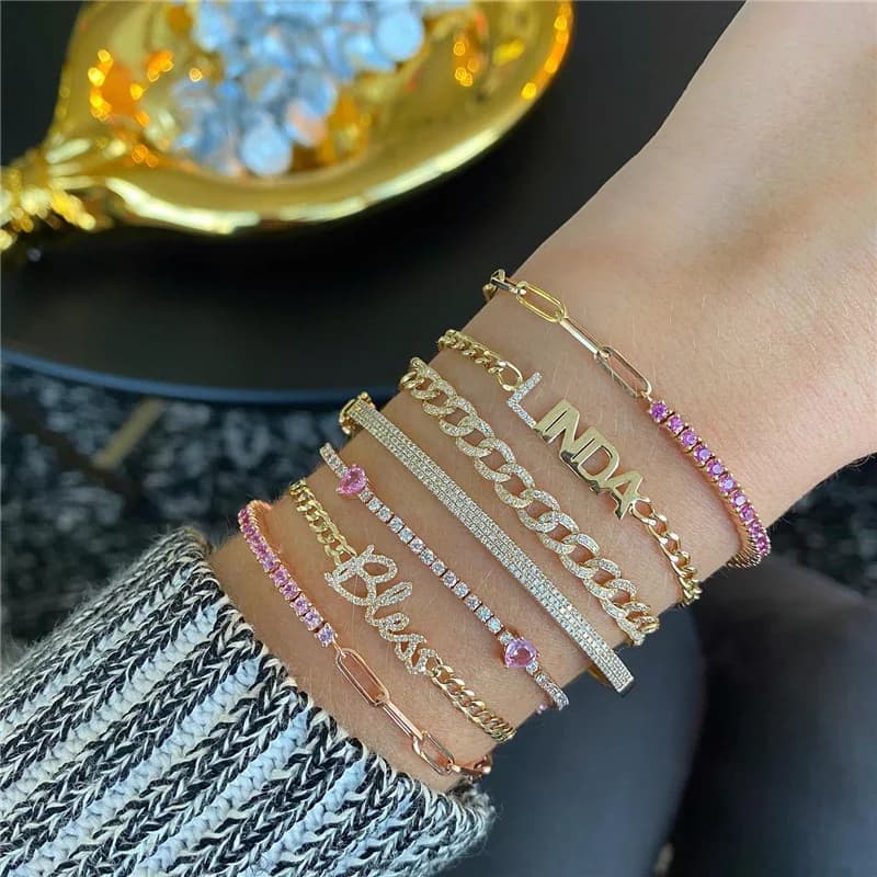 Luxury Color Cubic Zirconia Gold Color Tennis Bracelets For Women Girls 2022 New Trend Chain Bracelets Jewelry Party Gifts - 4