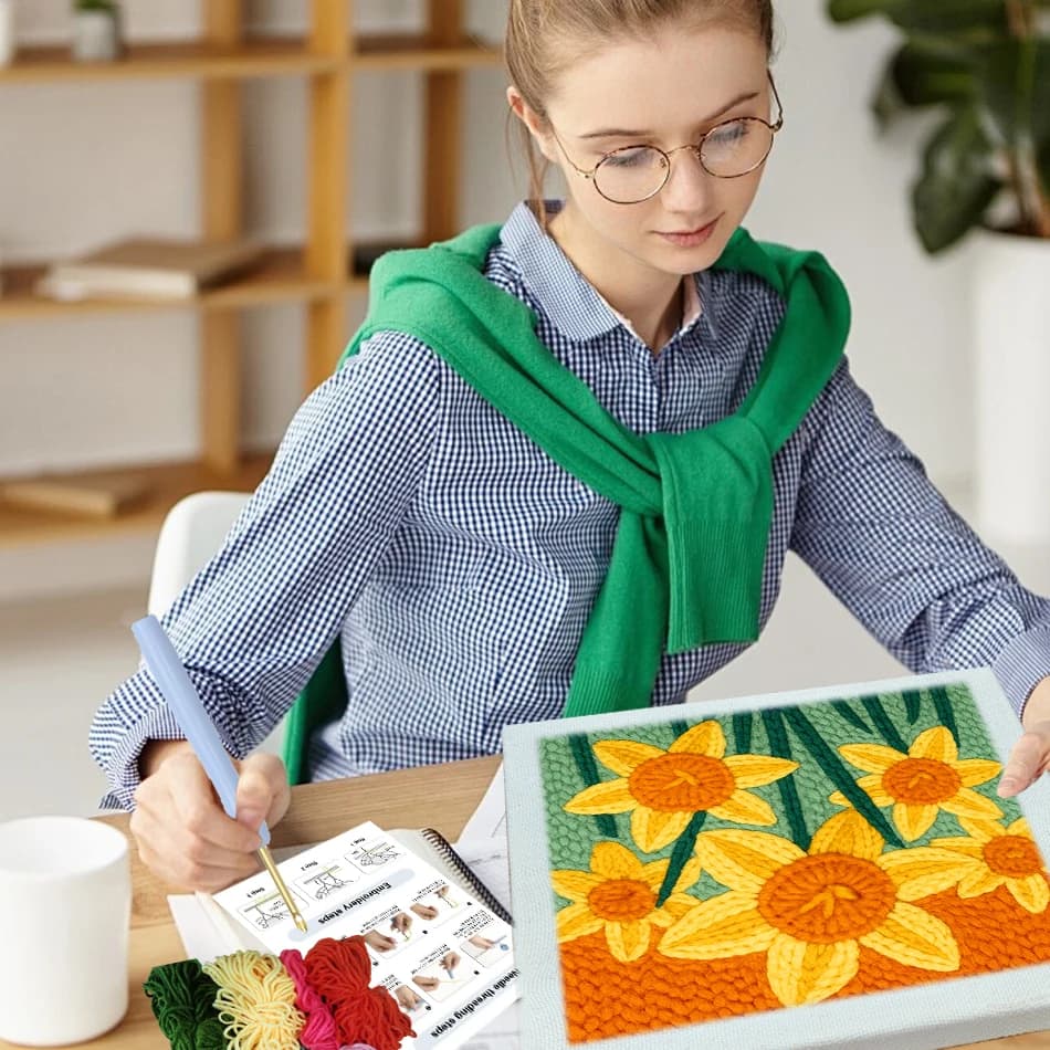 مجموعة بدء التطريز بالإبرة 25x25 سم مع نمط قطة للمبتدئين والبالغين كهدية ديكور يدوي - 6