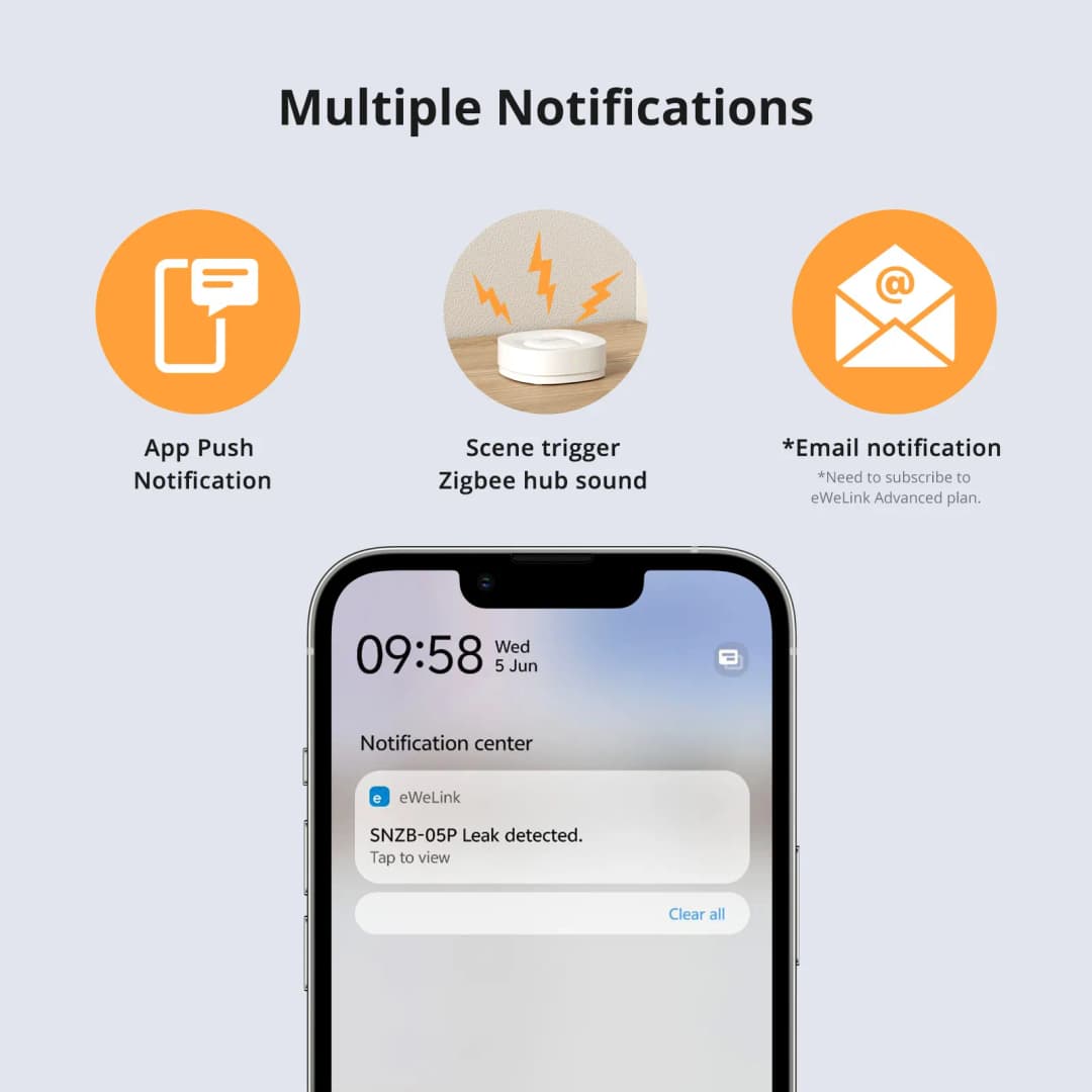 سونوف SNZB-05P زيجبي 3.0 مستشعر تسرب المياه اكتشاف التسرب والتقطير تنبيهات في الوقت الفعلي يدعم مساعد جوجل أليكسا - 5
