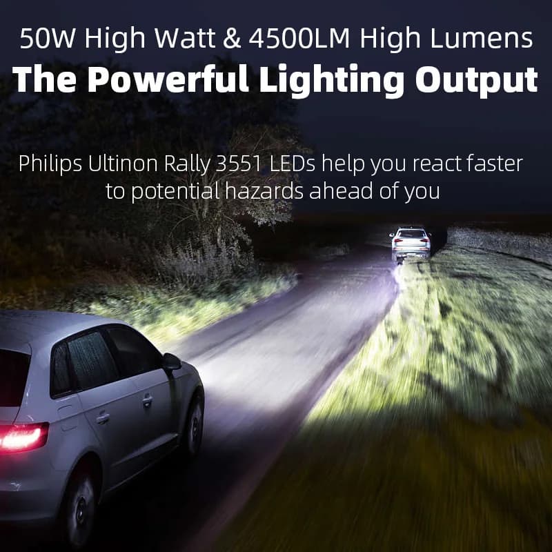 Philips Ultinon Rally 3551 H7 H4 H11 HB3 HB4 HIR2 LED Headlight 100W 9000LM High Power Super Bright Car Light 6500K White Lamps - 3