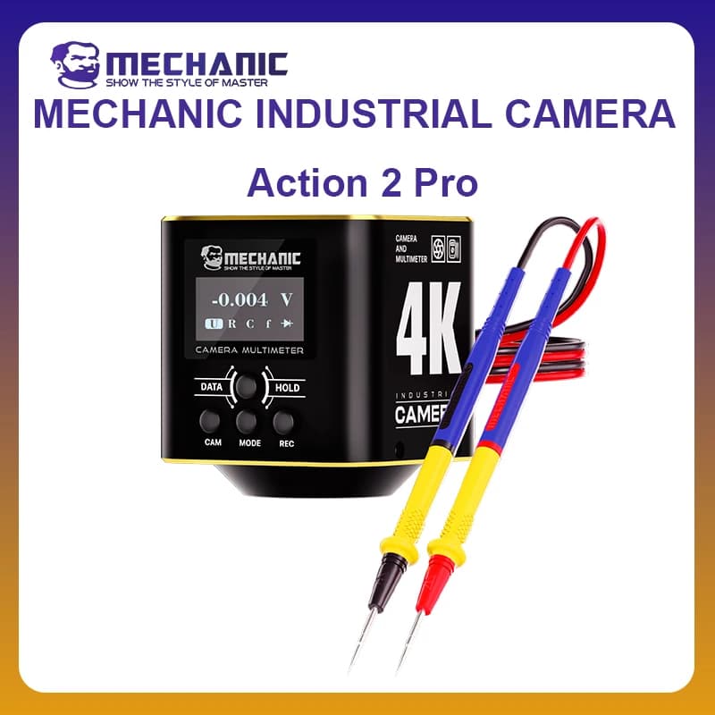 كاميرا صناعية MECHANIC OFFICIAL Action 2 Pro مع مقياس متعدد، مستشعر Sony IMX678، دقة 4K، شاشة مزدوجة، تسجيل عبر HDMI/USB، أداة إصلاح إلكترونيات