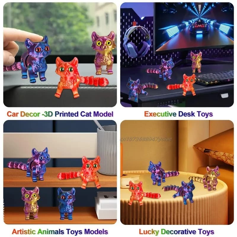 12/16cm 3D Printed Articulated Cute Cats Figurine Miniature Living Room Decor Car Desktop Home Decoration Accessories Kids Gifts - 3