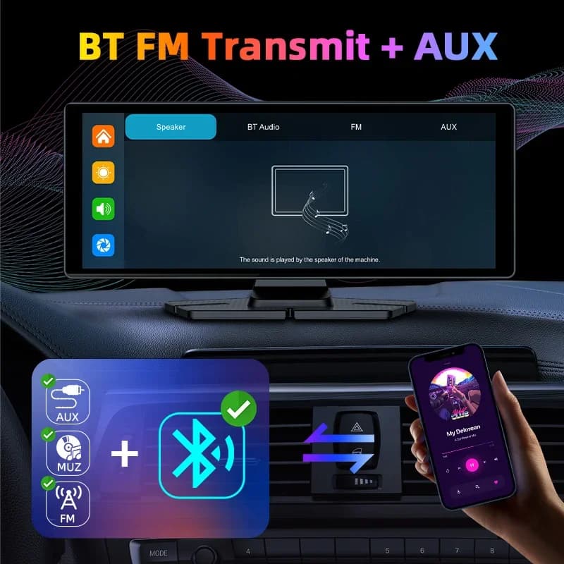 كاميرا داش 7 بوصة/10.26 بوصة 4K لاسلكية Carplay Android Auto 350 °   عدسة دوارة للسيارة DVR GPS والملاحة ولوحة القيادة ومسجل فيديو بلوتوث - 5