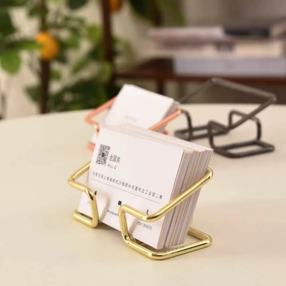 حامل بطاقات عمل معدني ذهبي، منظم بطاقات مكتبي، حامل عرض بطاقات عمل مكتبية، ديكور مكتبي عصري