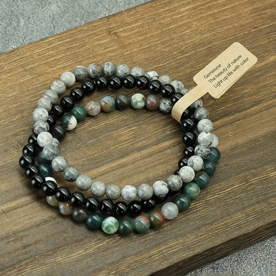 أسورة حجرية مرصعة 3 قطع/مجموعة 6 ملم أسورة مرنة للتأمل هدية عيد الشكر للرجال - 6