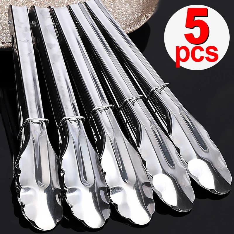 ملقط شواء من الفولاذ المقاوم للصدأ 5/1 قطعة - مقبض طويل غير قابل للانزلاق للشوي/الخبز/السلطة/مكعبات الثلج، أدوات مطبخ آمنة لغسالة الصحون