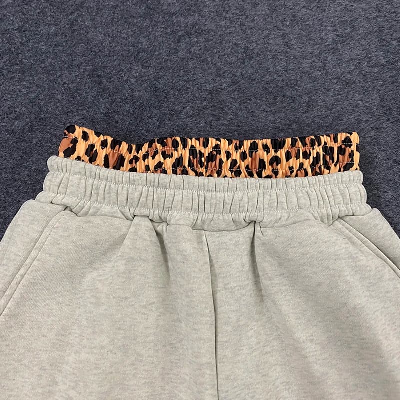 Leopard Print Letter Embroidered Double Waistband Street Casual Pants Y2K Style Men's And Women's Versatile Sweatpants - 4
