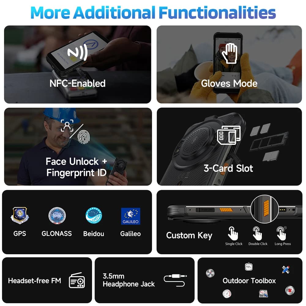 【جديد 2025】 هاتف Ulefone RugKing 4G متين بنظام أندرويد 15 وذاكرة تصل إلى 16 جيجابايت + 256 جيجابايت ومقاوم للماء وبطارية 9600 مللي أمبير وكاميرا 50 ميجابكسل وNFC، نسخة عالمية - 6