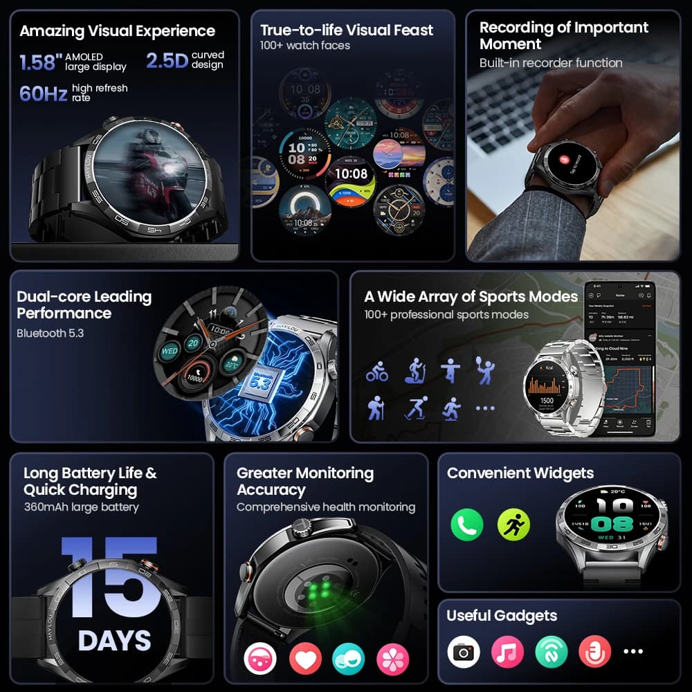 ساعة HAYLOU Solar 5 الذكية للمكالمات الصوتية بشاشة AMOLED مقاس 1.58 بوصة ومعدل تحديث 60 هرتز، مع مراقبة صحية على مدار 24 ساعة وساعة رياضية للرجال - 2