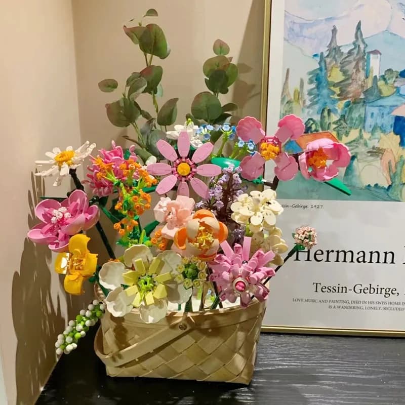 مجموعات بناء كلاسيكية، ورود وزهور وعباد شمس، نموذج طوب صغير، ألعاب بناء للأطفال - 5