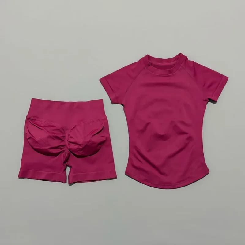 2 قطعة HISTELLO تأثير الصالة الرياضية مجموعات قصيرة الأكمام سلس اليوغا الملابس اللياقة البدنية مجموعة النساء تجريب الجري الرياضة طماق قصيرة دعوى - 6