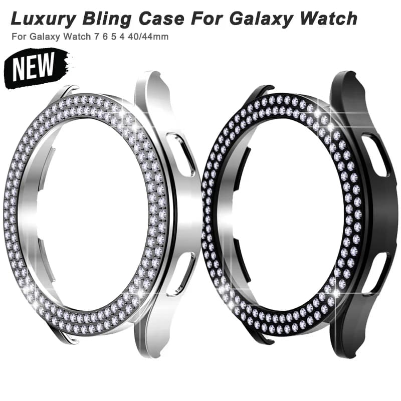 غطاء ماسي لامع لساعات Samsung Galaxy Watch 7 6 5 4، غطاء واقي شفاف 40 مم و44 مم