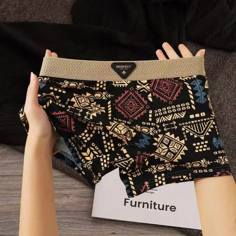 ملابس داخلية رجالية على الطراز العرقي الريترو سراويل داخلية مريحة مطبوعة عتيقة مطاطية ملابس داخلية للرجال سراويل داخلية خصر متوسط - 5