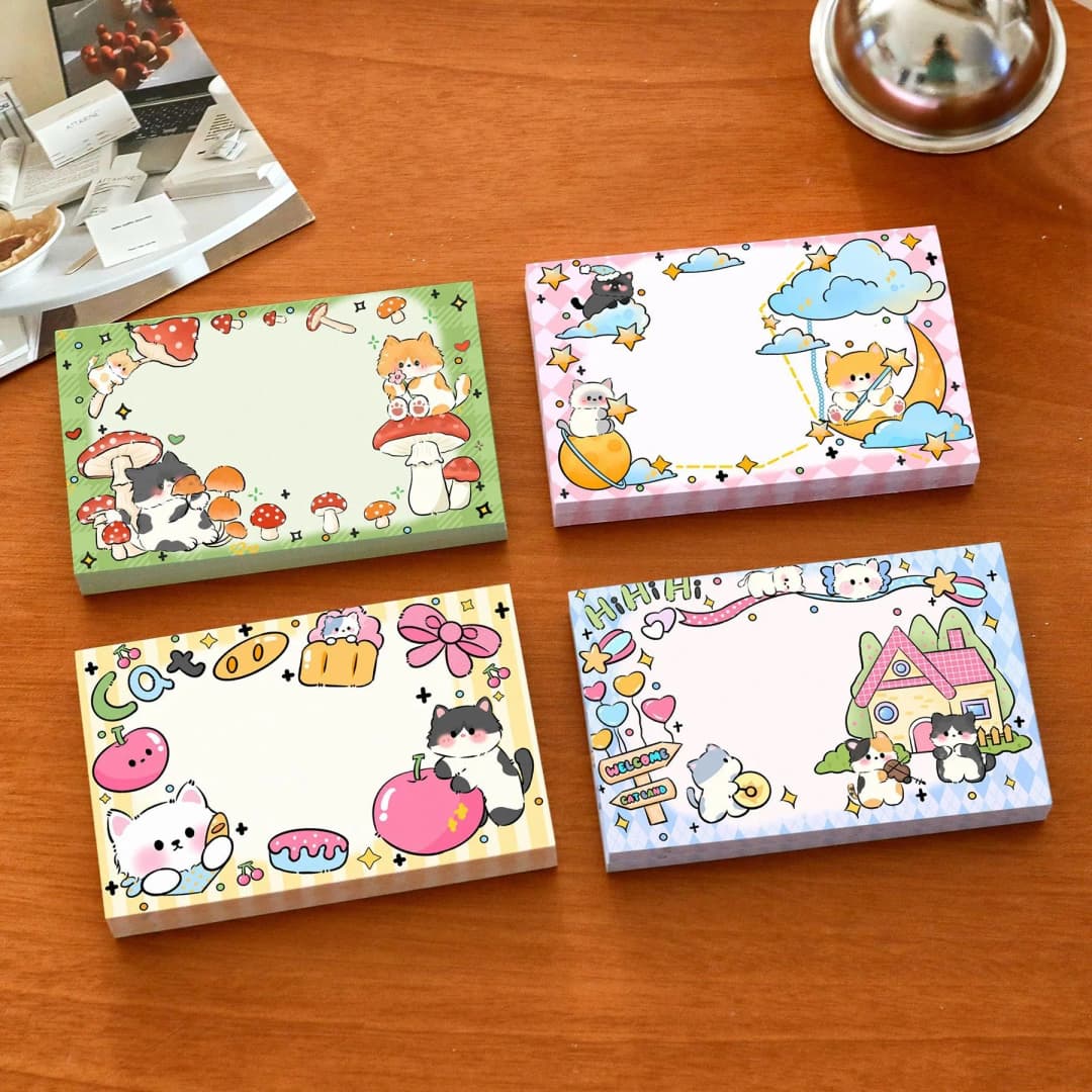 50/200/400sheets Cute Cat Sticky Note Cartoon Student Adhesive Stick Small Animal Stationery Sticker - 4