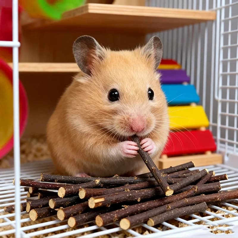عصي مضغ من خشب التفاح الطبيعي، لتنظيف الأسنان، للحيوانات الصغيرة مثل الأرانب والهامستر - 3