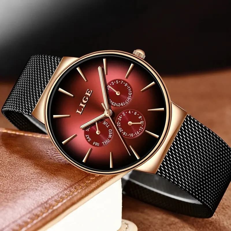 New LIGE Fashion Mens Watches Top Brand Luxury Quartz Watch Men Mesh Steel Waterproof Ultra-thin Wristwatch For Men Sport Clock - 3
