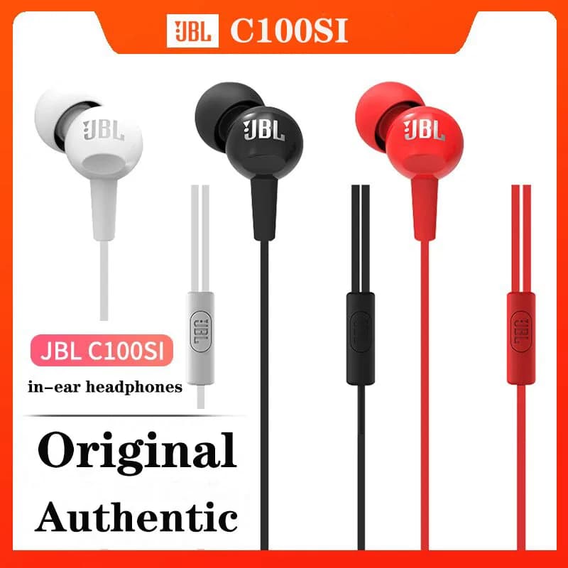 JBL C100SI Official Authentic Wired In Ear Headphones Remote Control 3.5mm Jack 3 Types of Silicone Ear Caps for Phone Macbook - 2