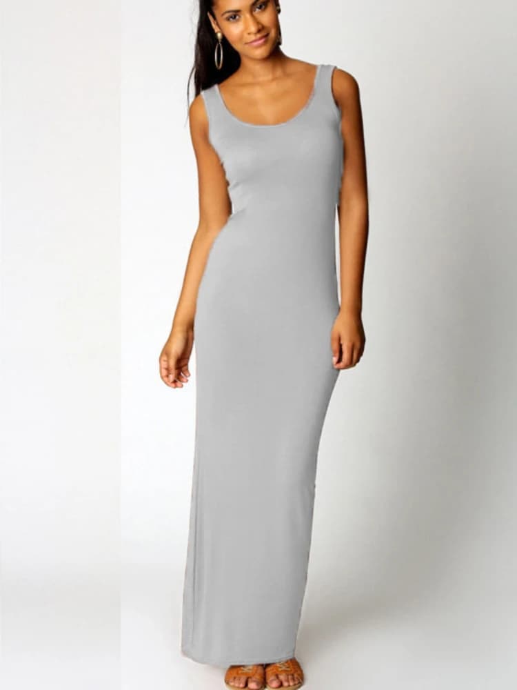 Sexy Solid Color Slim Bodycon Long Maxi Dress Women Elegant Sleeveless Skinny Dress Club Party Vestidos - 3