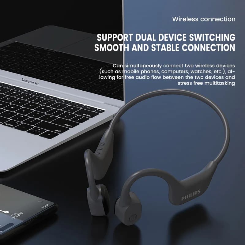 سماعات فيليبس TAA6609C توصيل عظمي رياضية مقاومة للماء والعرق تدعم تبديل الجهاز المزدوج للجري وركوب الدراجات - 4