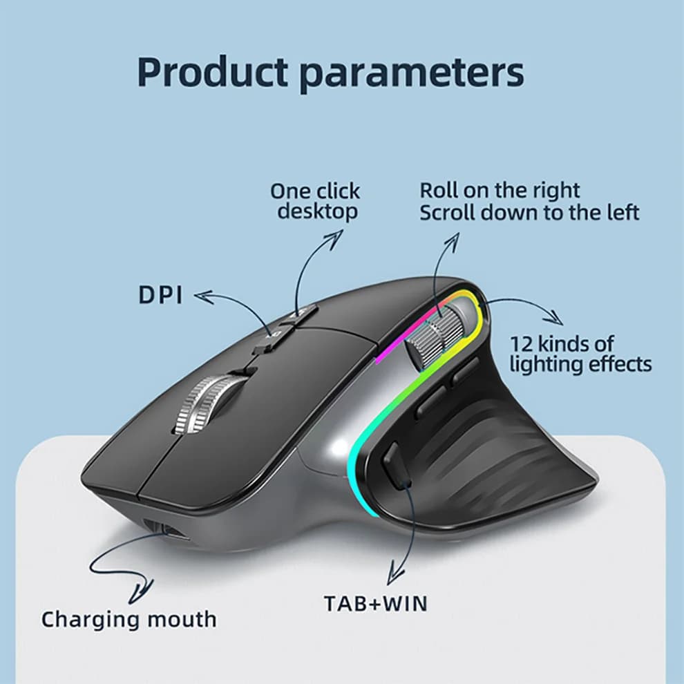 JOMAA 2.4G Wireless Mouse Bluetooth RGB Rechargeable Ergonomic Design Computer Mice For Computer Gaming Office - 2