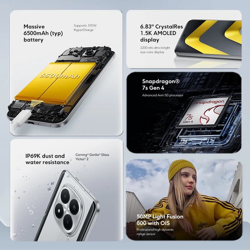 هاتف POCO M8 Pro 5G جديد إصدار عالمي معالج Snapdragon 7s الجيل 4 NFC شاشة 6.83 بوصة 1.5K 120 هرتز بطارية 6500 مللي أمبير شحن 100 واط كاميرا رئيسية 50 ميجابكسل - 2