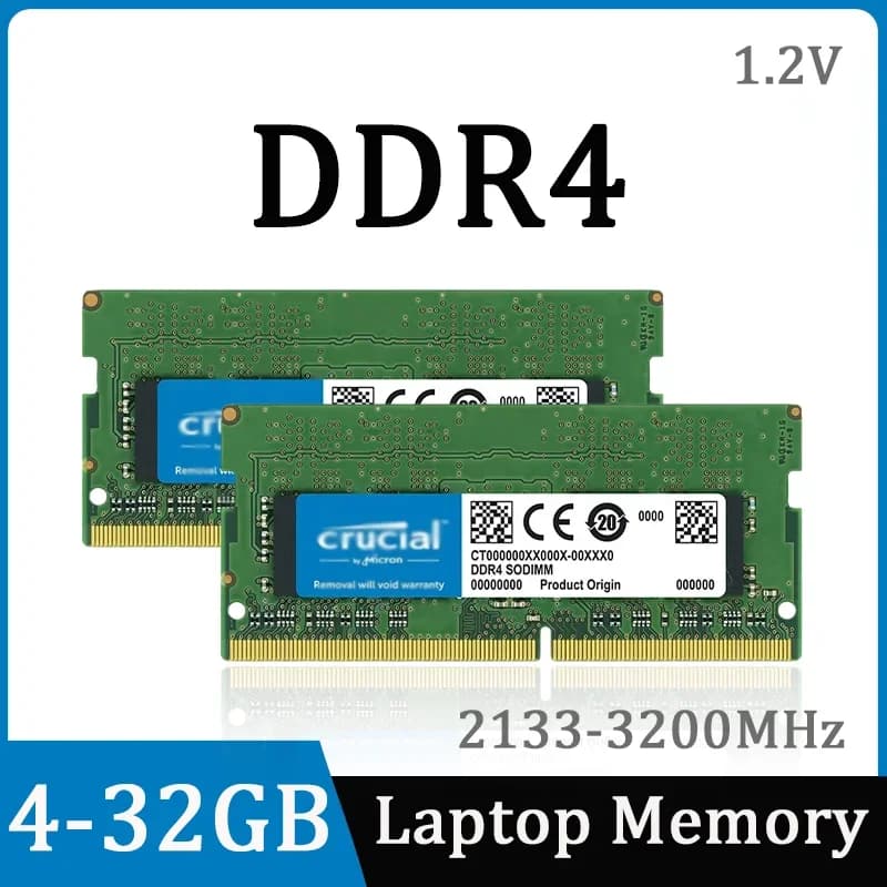 ذاكرة رام للابتوب Crucial DDR4 بسعات 4 جيجابايت/8 جيجابايت/16 جيجابايت/32 جيجابايت، بترددات 2400 ميجاهرتز/2666 ميجاهرتز/3200 ميجاهرتز، متوافقة مع Intel و AMD، SODIMM 1.2V 260PIN