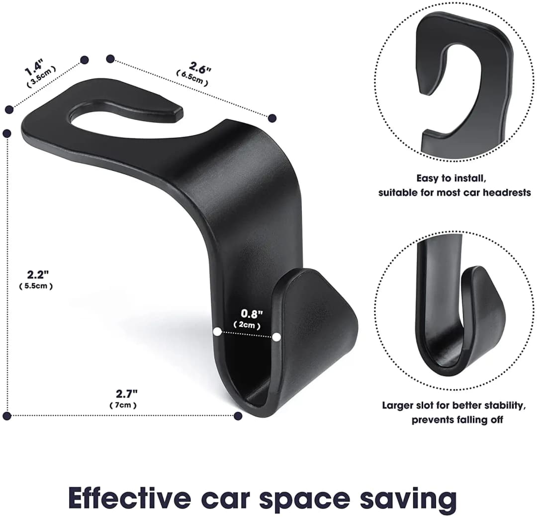 4Pack Hooks for Bags Car Clips Front Seat Headrest Organizer Holder Auto Fastener Hangers Car Storage Interior Accessories - 5
