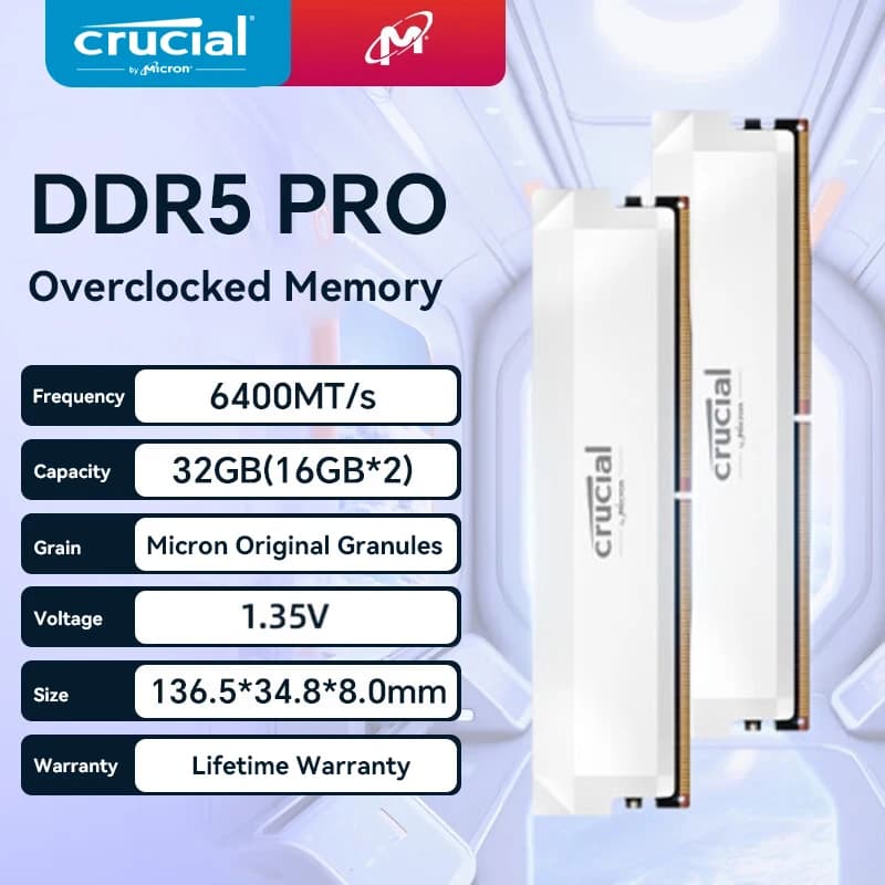 ذاكرة رام Crucial Pro DDR5 بسعة 16 جيجابايت بسرعة 6400 ميجاهرتز و6000 ميجاهرتز و5600 ميجاهرتز لذاكرة ألعاب الكمبيوتر المكتبي مع دعم Intel XMP 3.0 وAMD EXPO للاعبي الكمبيوتر