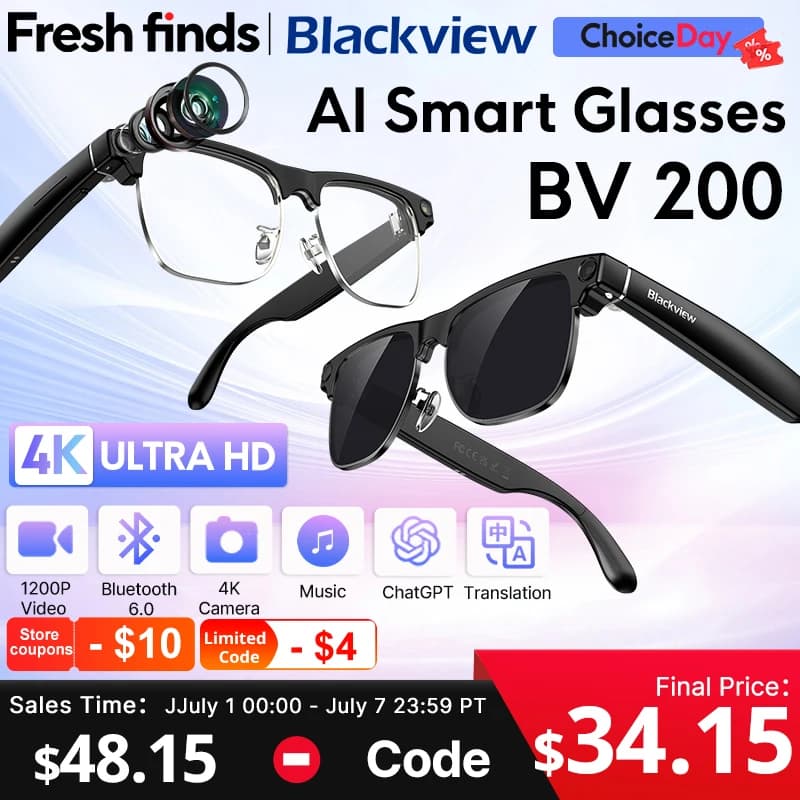 【العرض الأول عالميًا】نظارات بلاكفيو الذكية للتصوير BV200 بكاميرا 8 ميجابكسل 4K عالية الدقة مع مكالمات بلوتوث ومساعد صوتي وترجمة ذكية