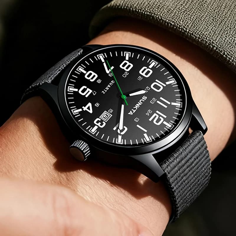 LIGE SUNKTA Fashion Luminous Watches for Men Casual Military Nylon Strap Waterproof Arabic Numerals Quartz Big Dial Watch Men - 5