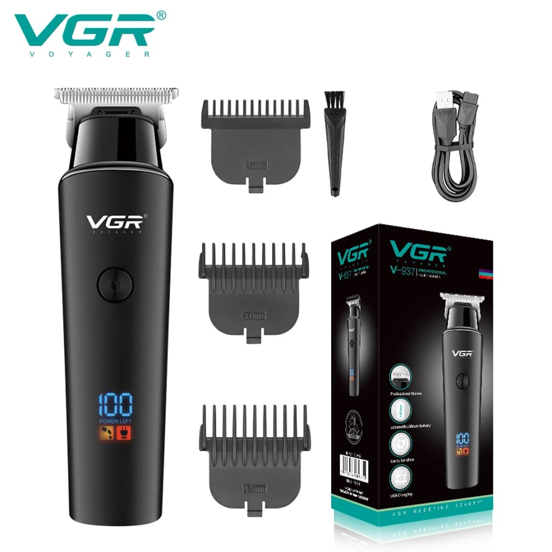 ماكينة تشذيب شعر VGR احترافية، كهربائية لاسلكية، قابلة للشحن مع شاشة LED موديل V937
