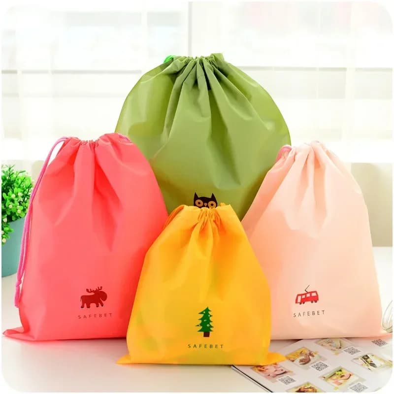 1pc Cartoon Printed Storage Bag Nylon Waterproof Drawstring Pouch Multi-functional Portable Durable Shoes Underwear Travel Bag - 2