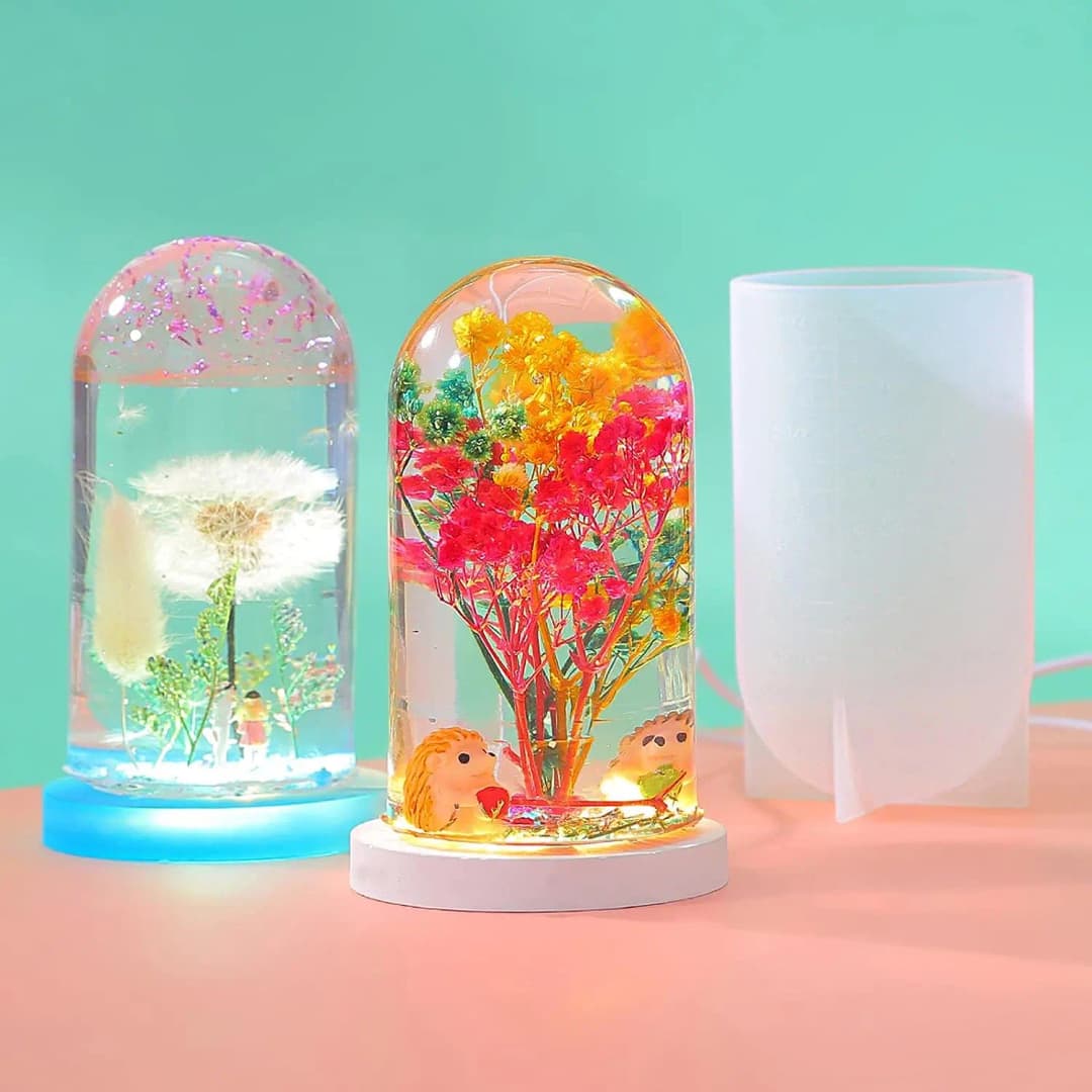 DIY Crystal Epoxy Resin Mold Led Night Light Ornament Spherical Lamp Holder Cylindrical Silicone Mold - 4
