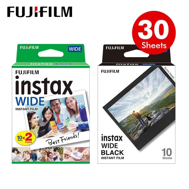 10 /100 Sheets BLACK/ MONO CHROME Photo Paper Fujifilm Instax Wide Film White Edge Paper For Instant 300/400/210/100/500 Camera - 2