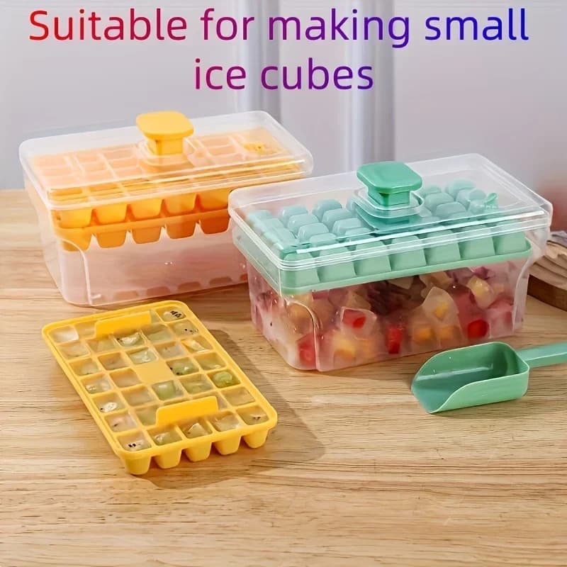 Ice Trays for Freezer with Lid & Bin, Ice Cube Tray Making 68 pcs Ice Cubes, Easy Press to Release Ice - 2