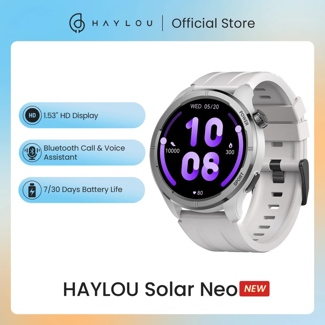 ساعة HAYLOU Solar Neo الذكية بشاشة 1.53 بوصة عالية الدقة ومكالمات بلوتوث ومراقبة صحية على مدار 24 ساعة للرجال والنساء ساعة رياضية ذكية