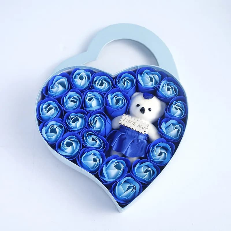 22 Flowers Soap Flower Gift Rose Box Valentines Day Gift Bears Bouquet Wedding Decoration Gift Festival Heart-shaped Box - 5