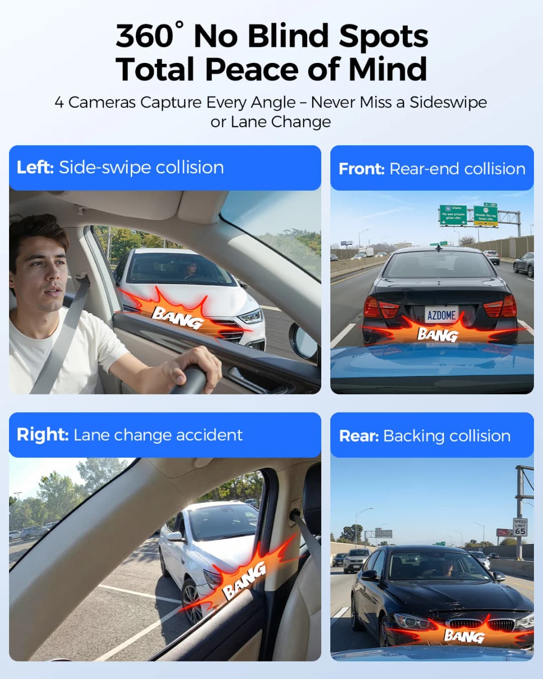 كاميرا لوحة القيادة AZDOME M660 بدقة 2.5K+3*1080P مع 4 قنوات وGPS وواي فاي 5G مدمج وذاكرة 128 جيجابايت وتحكم صوتي ومراقبة على مدار 24 ساعة ورؤية ليلية فائقة - 3