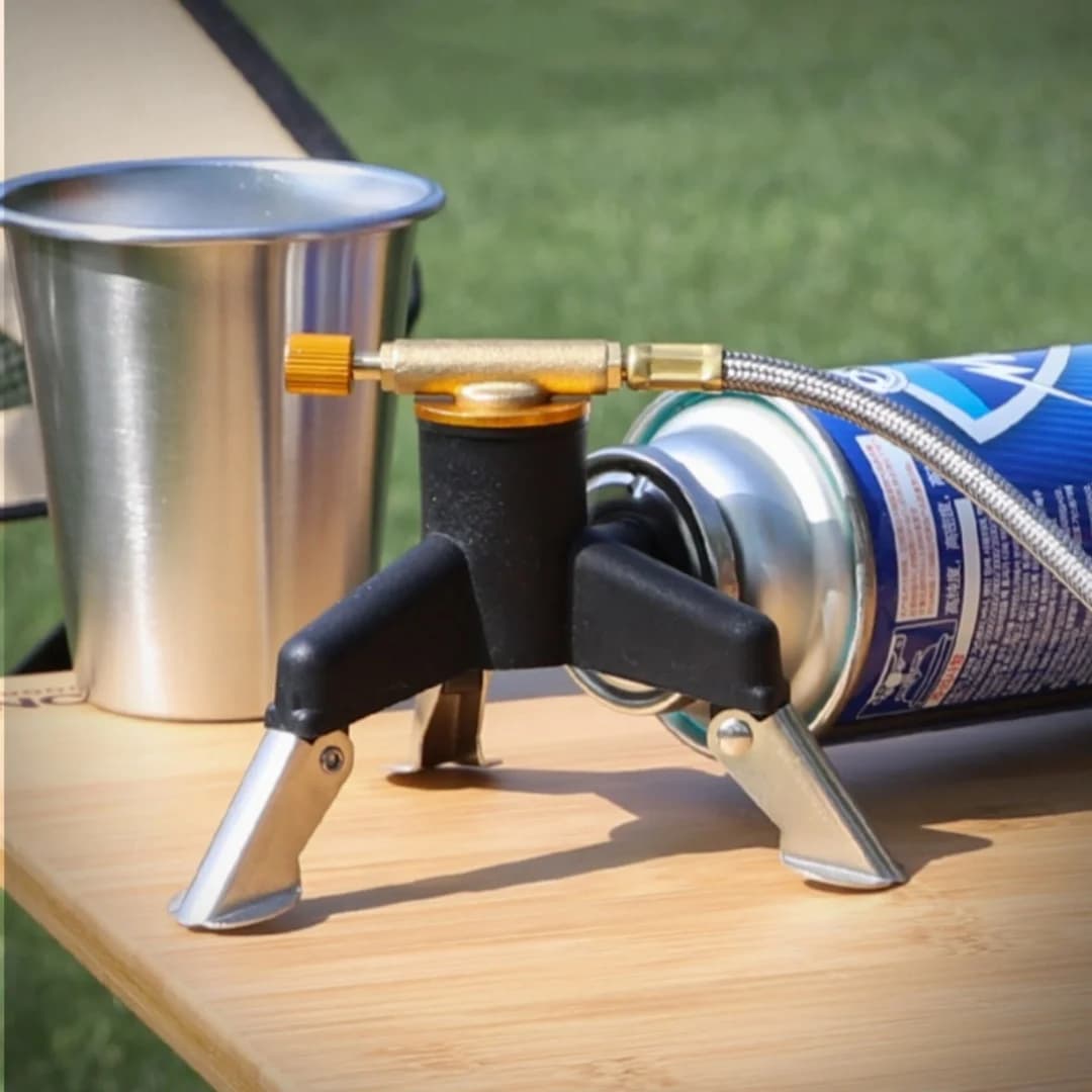 موصل محول موقد غاز تخييم محمول مع حامل ثلاثي قابل للطي من الفولاذ المقاوم للصدأ - معدات طبخ للمشي لمسافات طويلة - 6