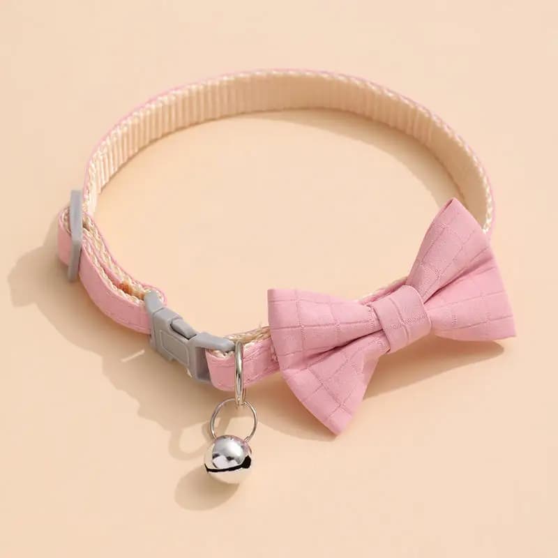 Bow Collar Solid Color Bowknot Puppy Chihuahua Adjustable Cats Accessories Safety Bell Tie Bow Buckle Pets with Collar New - 5