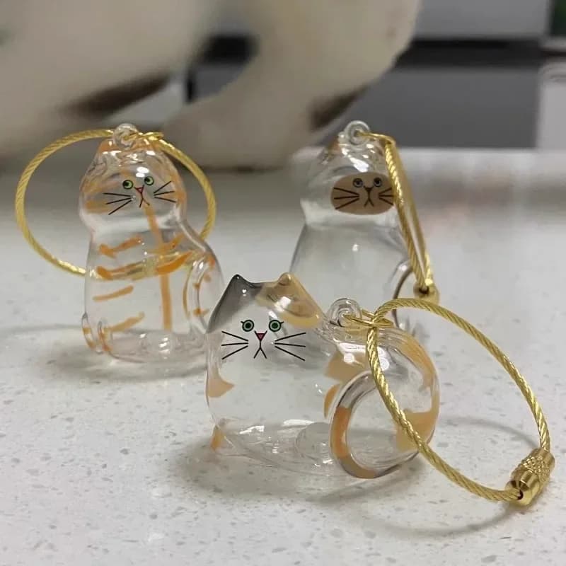 حلية صغيرة لتخزين فراء القطط، حاوية شفافة مع تصميم يدوي، سلسلة مفاتيح أنيقة على شكل قطط لطيفة - 3