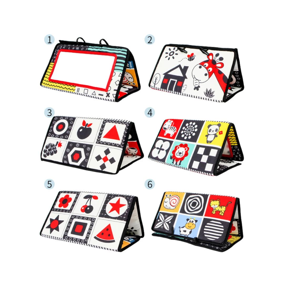 أبيض وأسود الوليد مرآة لعب الطفل البطن الوقت للأطفال تطوير مونتيسوري الزحف عالية التباين النشاط لعبة حسية - 4