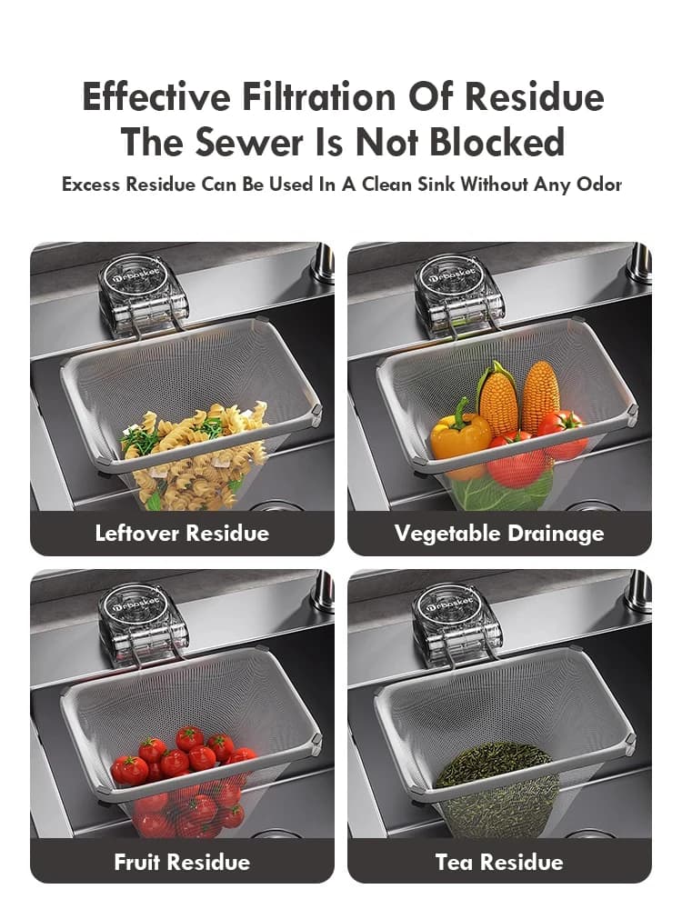 رف تصفية حوض المطبخ بكأس شفط من الحديد شاشة تصفية الصرف قوي قابل للطي عمودي - 5