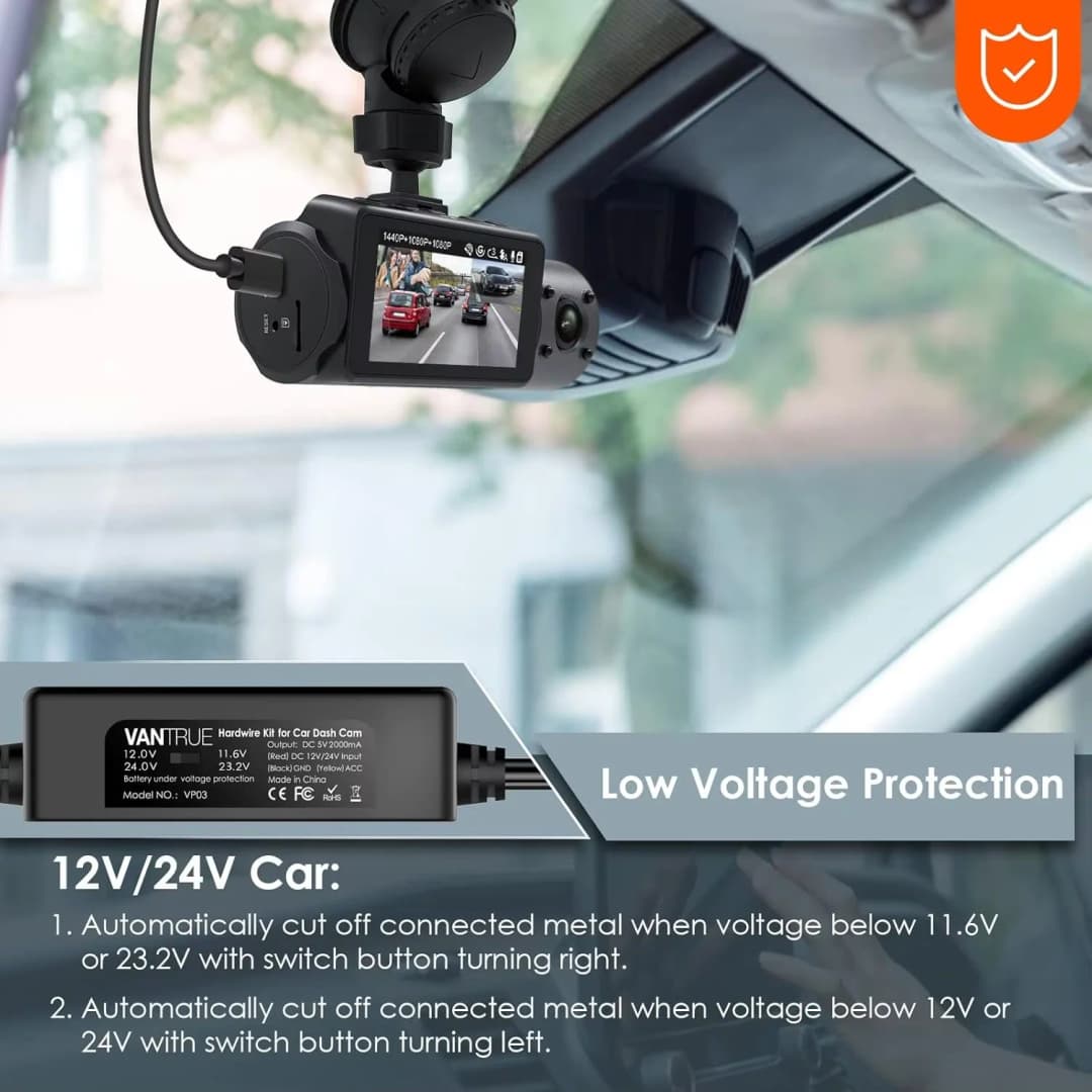 Vantrue كابل Type-C بطول 11.5 قدم، تحويل 12V/24V إلى 5V، مجموعة أسلاك صلبة مع حماية الجهد المنخفض لجميع كاميرات Vantrue - 5