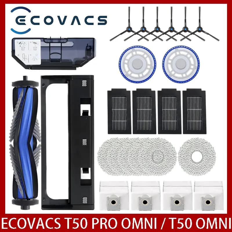 ECOVACS T50 PRO OMNI /T50PRO / T50 OMNI Robot Vacuum Spare Parts Main Side Brushes Mop Cloths HEPA Filters Dust Bags Accessories