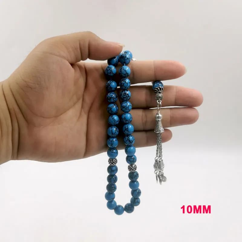 Tasbih men Natural Mongolian turquoise gemstone islamic muslim Blue prayer bead Misbaha - 6