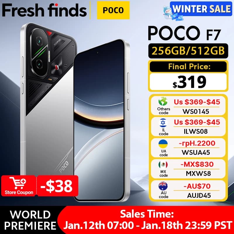 أحدث هاتف POCO F7 256 جيجا بايت 512 جيجا بايت سناب دراجون® 8s الجيل 4 6.83 بوصة 1.5K شاشة AMOLED 6500 مللي أمبير lP68 NFC كاميرا رئيسية 50 ميجابكسل مع OlS