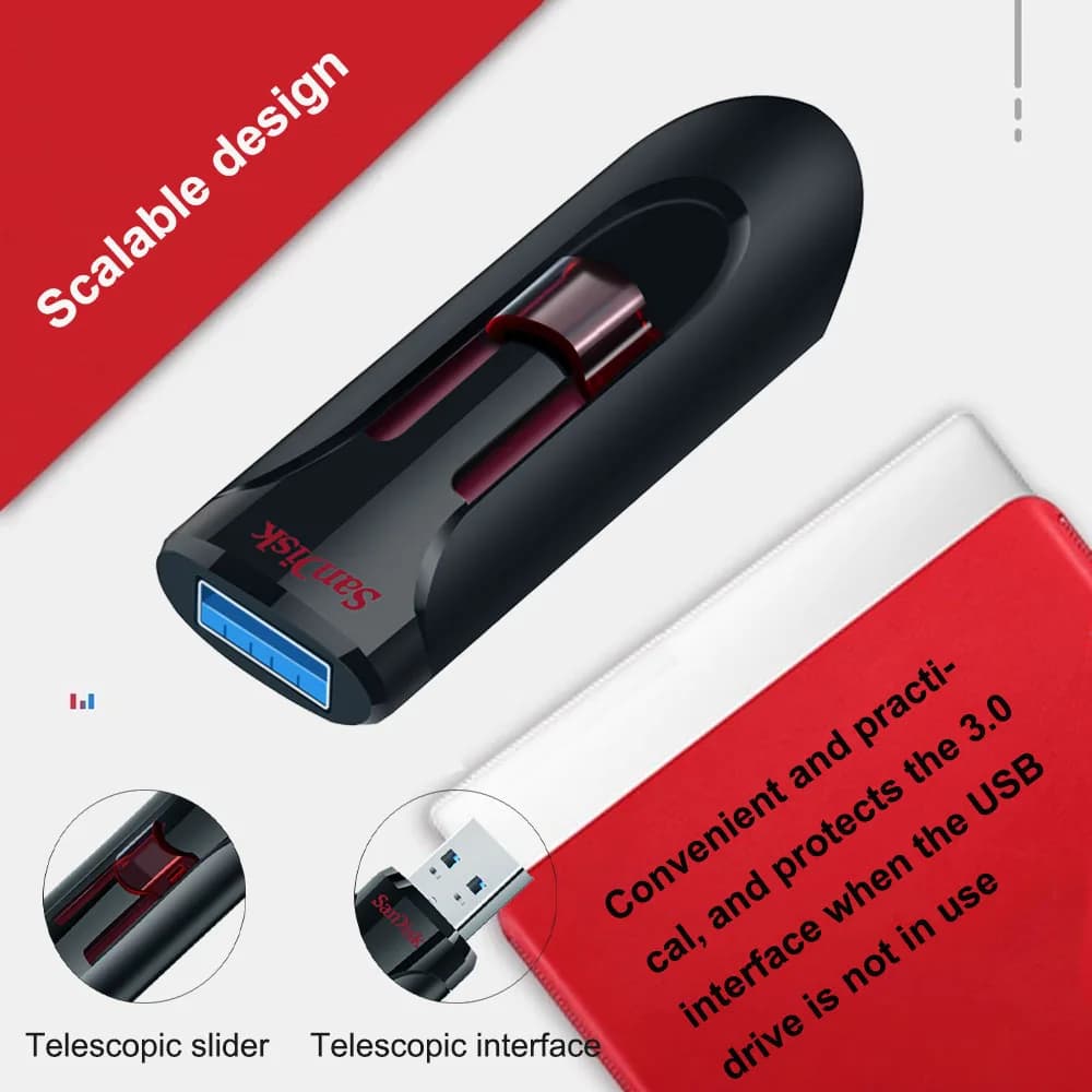 SanDisk Cruzer Glide USB 3.0 Pen Drive High Speed 256GB 128GB pendrive 32GB mini USB3.0 16GB plastic Memory Stick CZ600 - 5