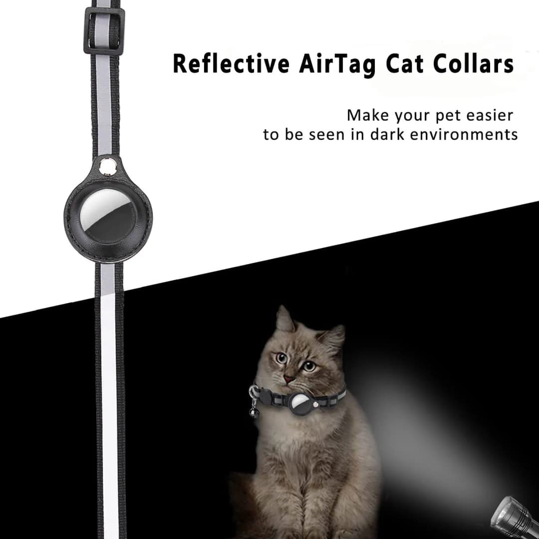 طوق قطط مع حامل AirTag، شرائط عاكسة قابلة للفصل، طوق قابل للتعديل مقاوم للماء مع جرس، غطاء AirTag للحيوانات الأليفة - 6